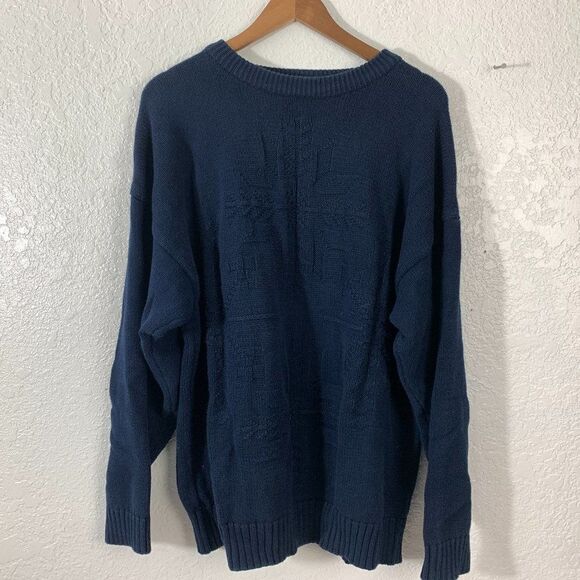 Eddie Bauer Navy Blue Crew Neck Cable Knit Sweater - Picture 1 of 9